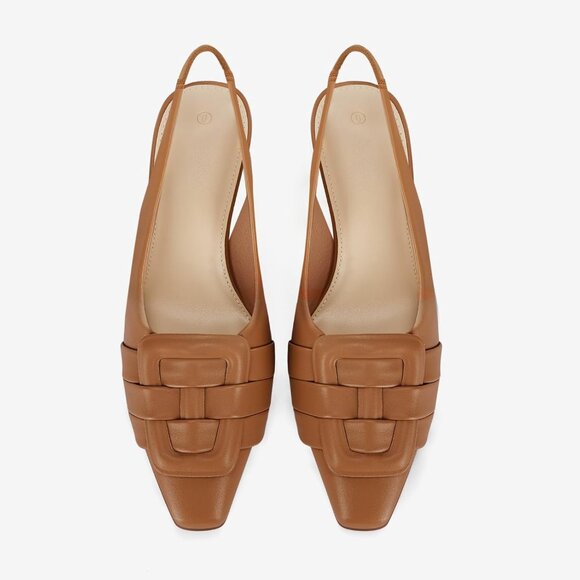 Women's Slingback Kitten Heels Low Dress Shoes Pointed Toe Party Office Pumps - Picture 4 of 5